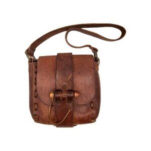 Vintage 70s Leather Satchel Purse Saddle Bag Brown Wooden Toggle Western Boho